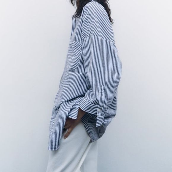 Zara Longline Striped Cotton Shirt New - Picture 10 of 12